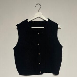 Black Button-Up Sleeveless Sweater Vest